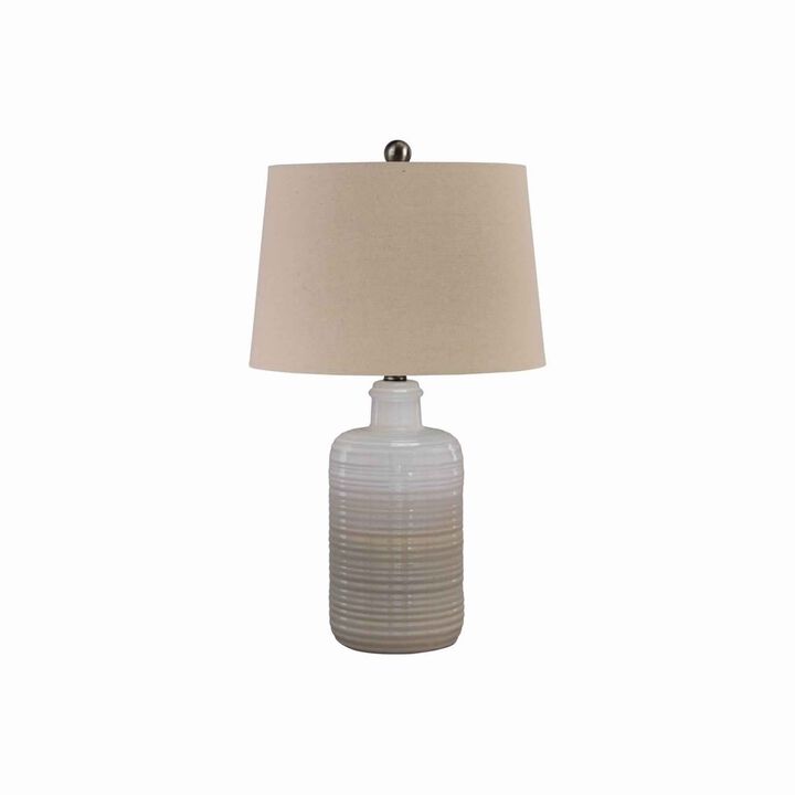 Ceramic Body Table Lamp with Brushed Details, Set of 2, Beige and White - Benzara