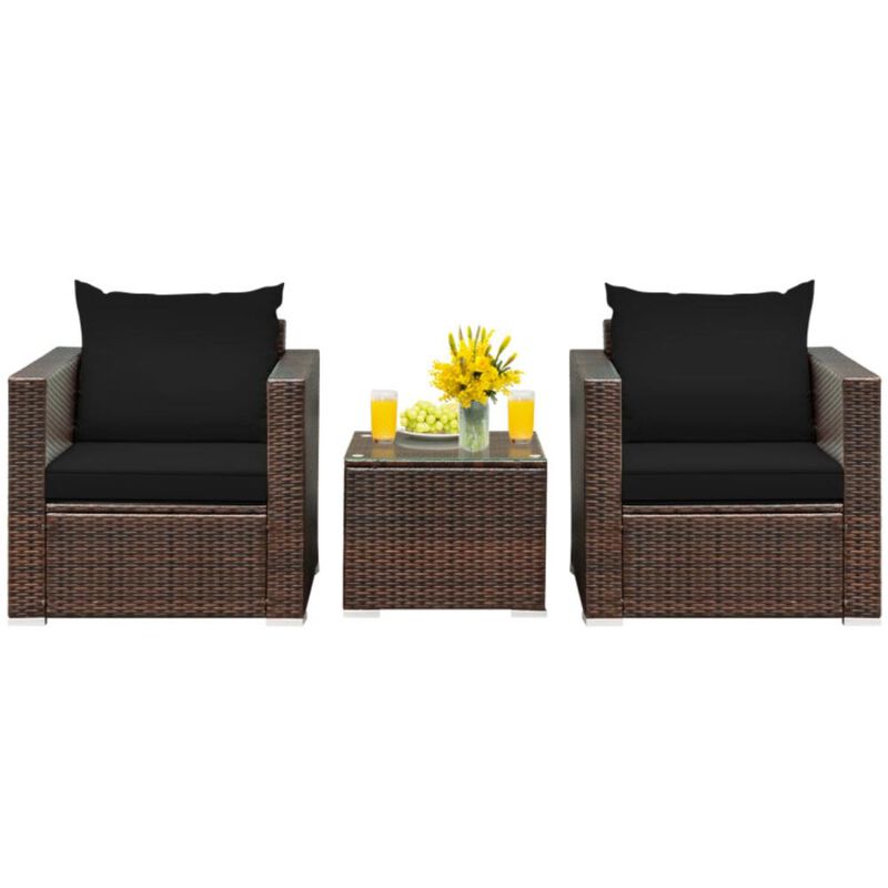Hivvago 3 Pieces Patio Conversation Rattan Furniture Set with Cushion