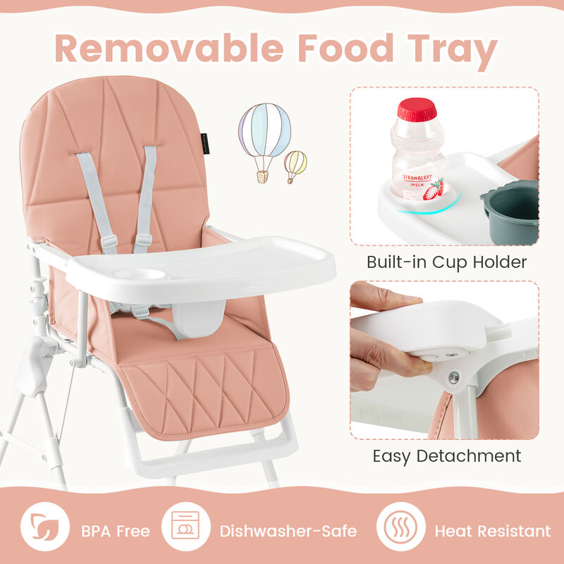Compact Baby High Chair with Removable Adjustable Tray and PU Seat Cushion image number 5