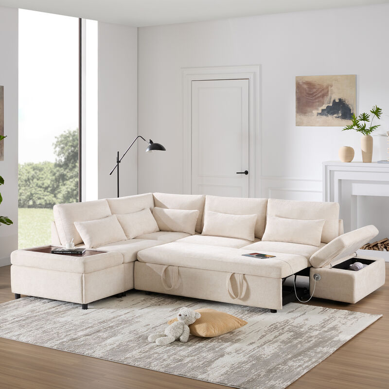Sekdwe Chenille L‑Shaped Sectional Sleeper Sofa Bed image number 1