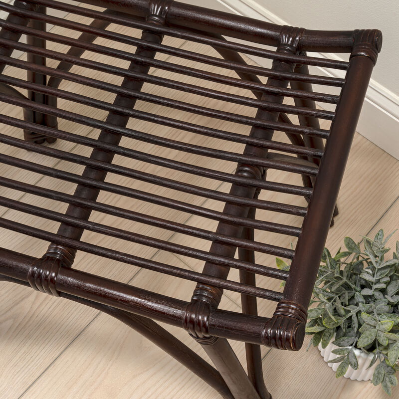 Gabriel Modern Bohemian Handcrafted Rattan/Teak Wood Curved Seat Accent Stool image number 7