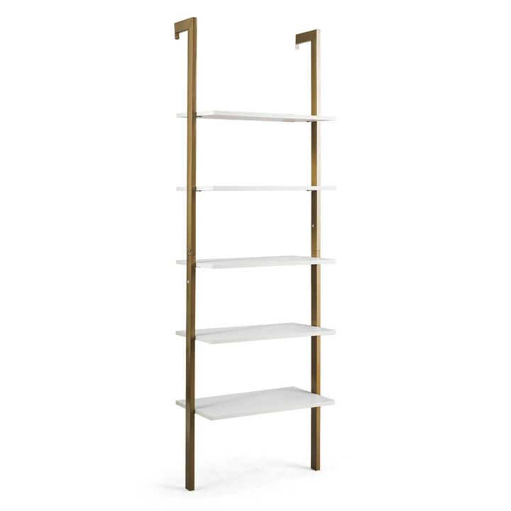 5-Tier Wood Look Ladder Shelf with Metal Frame for Home