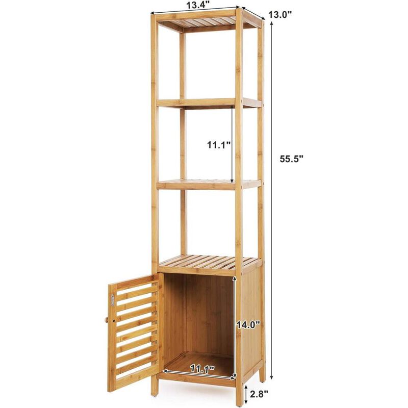 Hivvago Slim 3-Shelf Bamboo Wood Bookcase Shelving Unit with Bottom Storage Cabinet