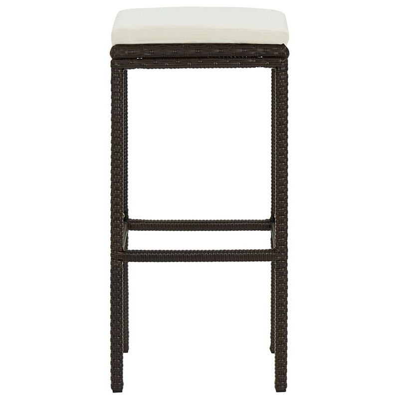 Vian Outdoor Barstool Set of 4, Brown Poly Rattan, Cream Polyester
