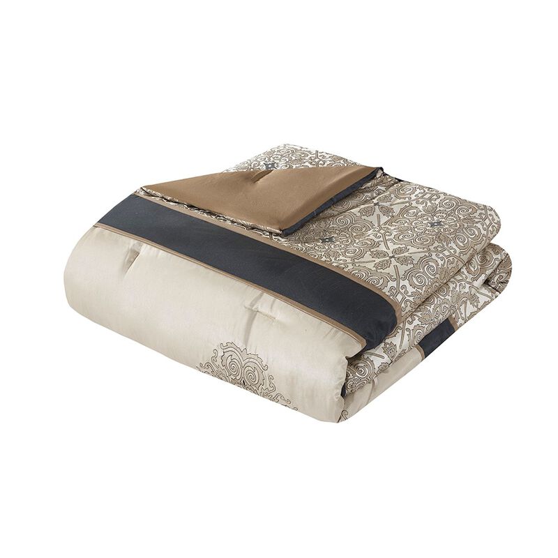 Gracie Mills Kurtis 7-Piece Red Jacquard Comforter Set with Designer Throw Pillows