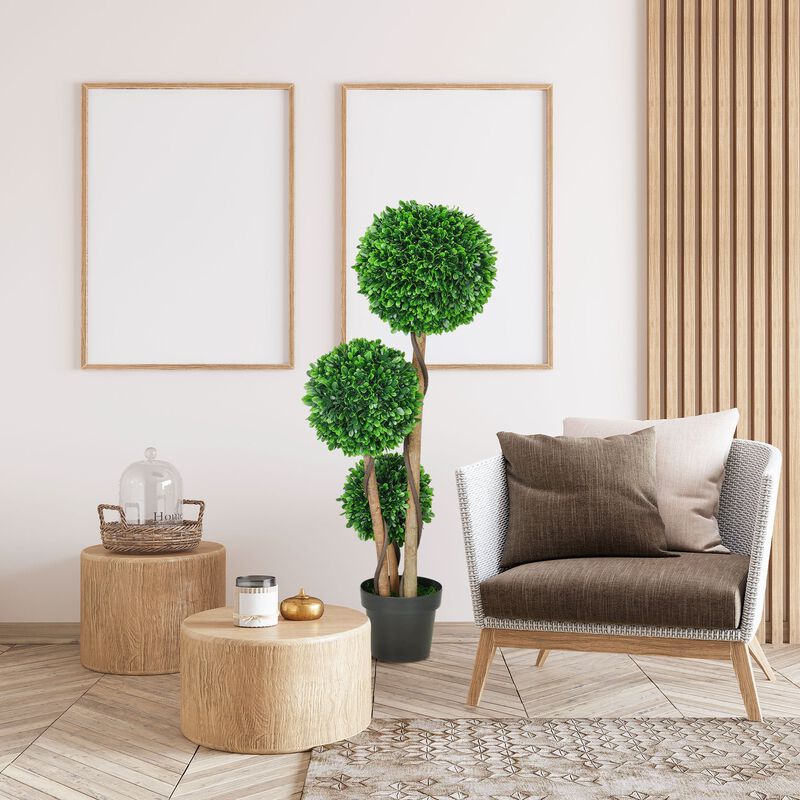 3.5ft Triple Ball Boxwood Tree: Artificial, Potted