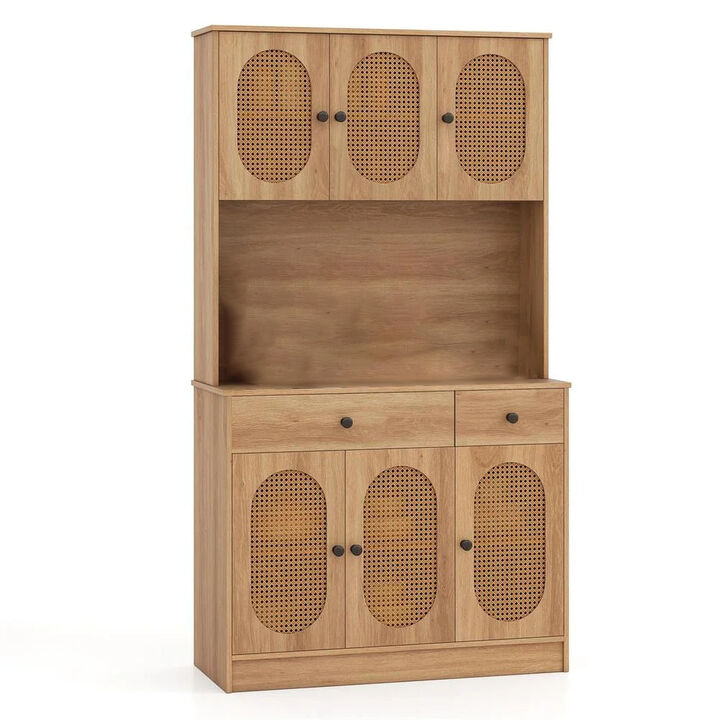 Kitchen Pantry Storage Cabinet 71" with Hutch and Charging Station &ndash; Natural