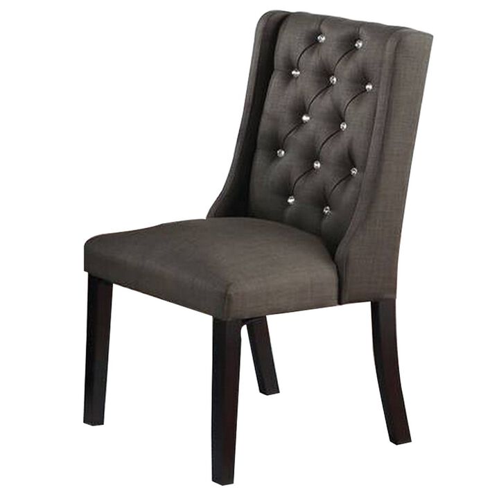 25 Inch Wood Dining Chair, Set of 2, Button Tufted Wingback Design, Black-Benzara
