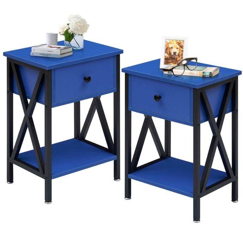 Hivvago Set of 2 - 1 Drawer Nightstand in Dark Blue and Black