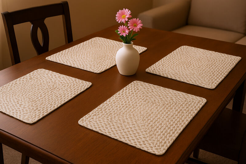HomeRoots 15" Set of Four Ivory And Natural Jute Square Placemats image number 1