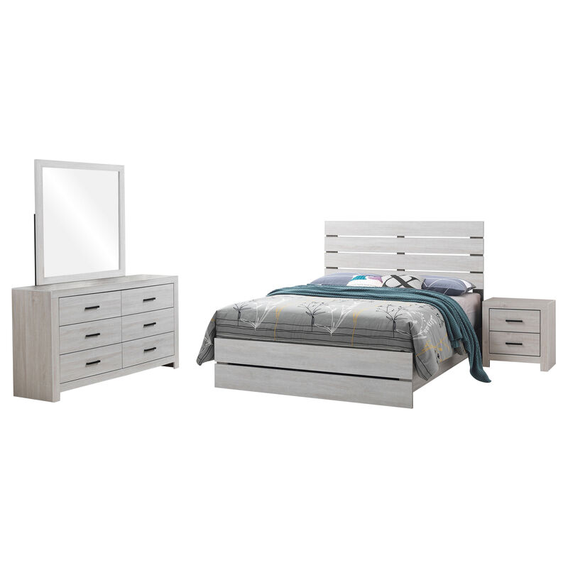 Sili 4pc Queen Bedroom Set, Dresser, Mirror, Coastal White, Bronze