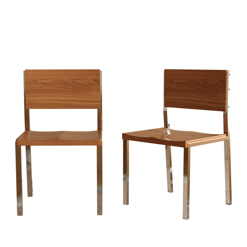 Wooden Dinning Chair with Stainless Steel Frame for Dinning Room 2-piece 17.3" Brown
