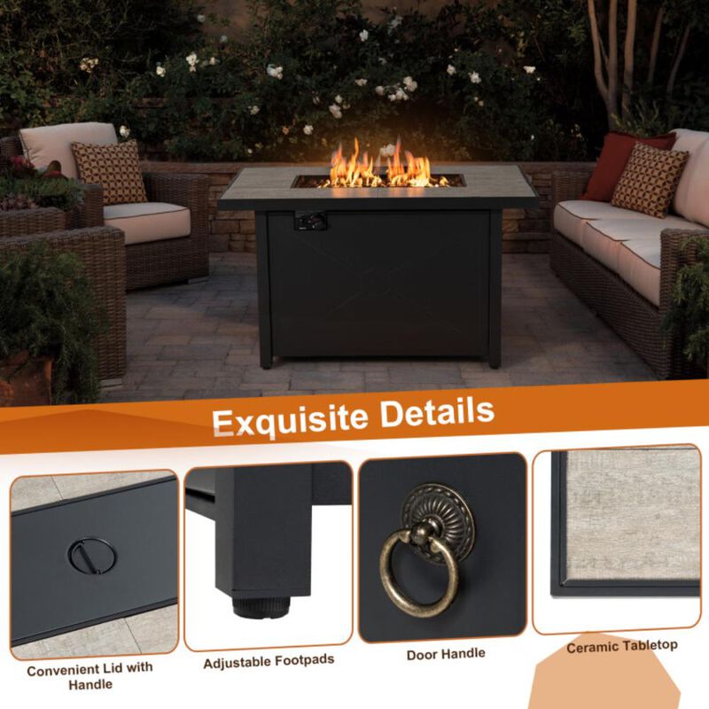 Hivvago 42 Inch 60000 BTU Propane Fire Pit Table with Ceramic Tabletop