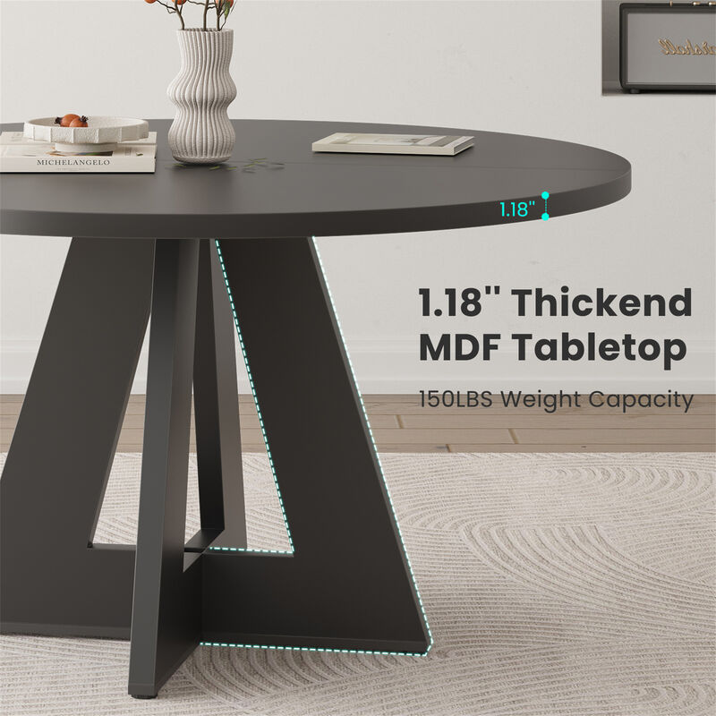 47" Modern Wood Round Dining Table with Sturdy Metal Base image number 5