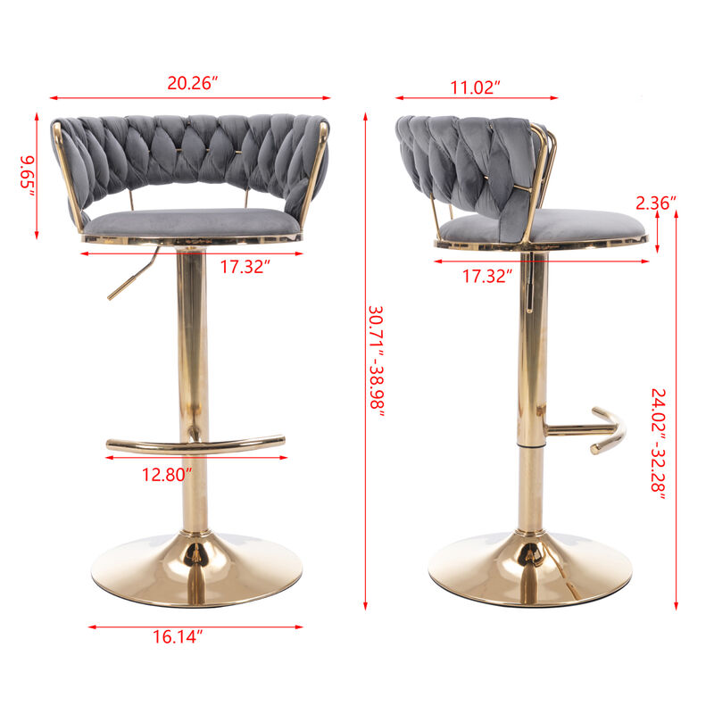 Set Of 2 Bar Stools, With Chrome Footrest And Base Swivel Height Adjustable Mechanical Lifting image number 8