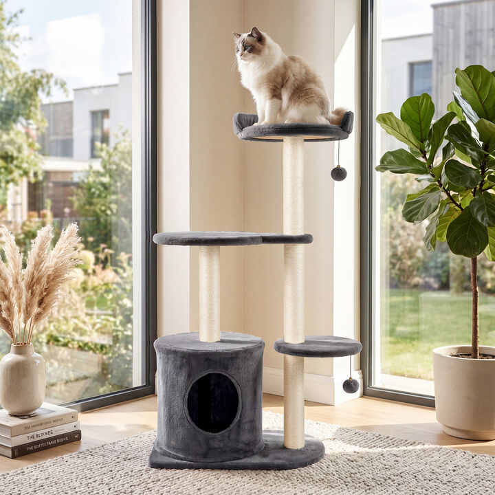 43" Cat Tree for Indoor Cats with Cozy Perches and Scratchers