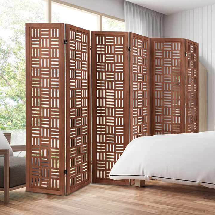Solid Wood 6 Panel Folding Room Divider Privacy Screen