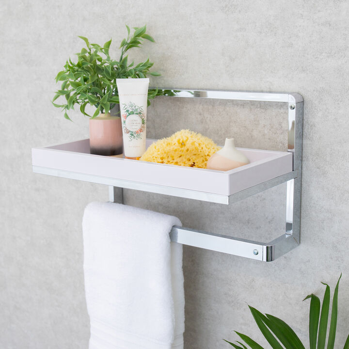 Wall Mounted Chrome Towel Rack and Wall Shelf with Removable White Tray