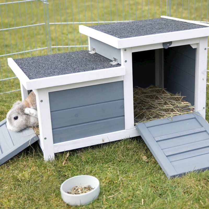 TRIXIE Weatherproof Outdoor Elevated Wooden Small Animal House with Hinged Roof, Gray image number 1