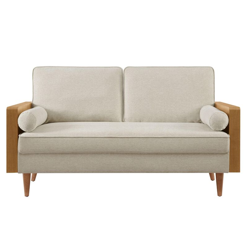 Modway Kellan Loveseat in Walnut Heathered Weave Light Beige image number 7