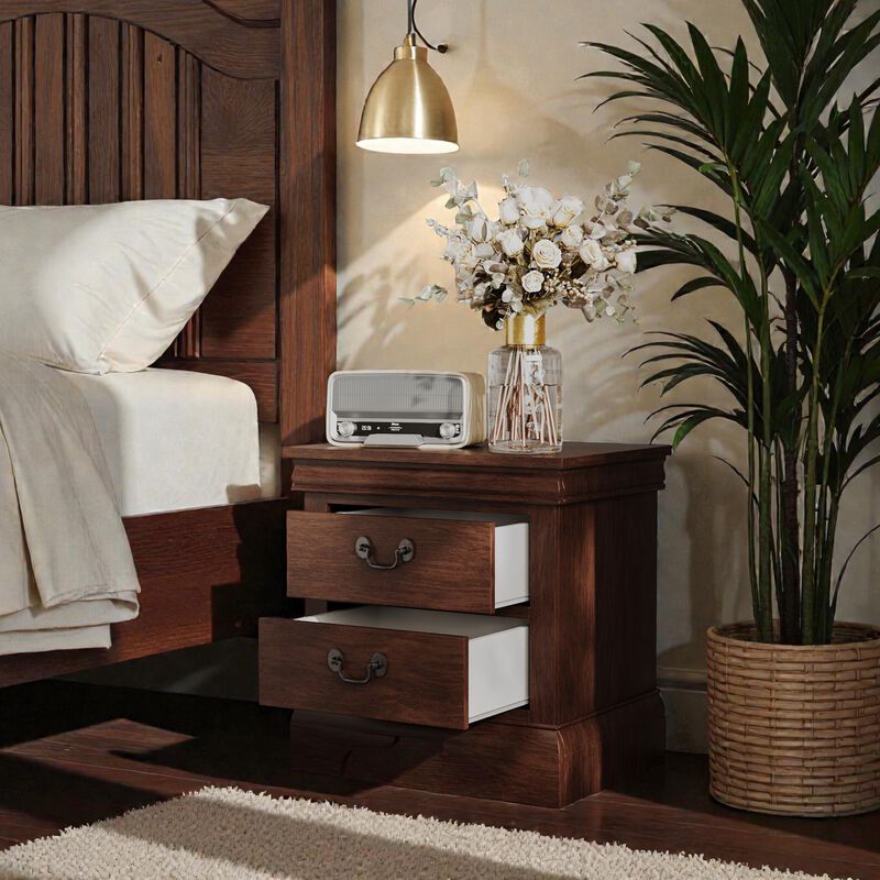 22" Assembled Classic Wooden Nightstand 2-Drawer Antique Pulls image number 3