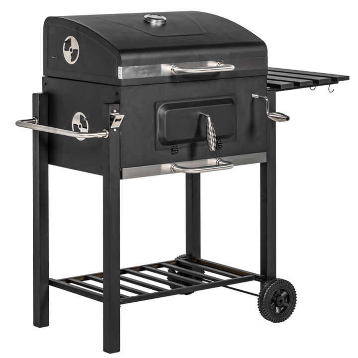 Portable Charcoal Grill BBQ Cooker Trolley for Camping Picnic Backyard, Black