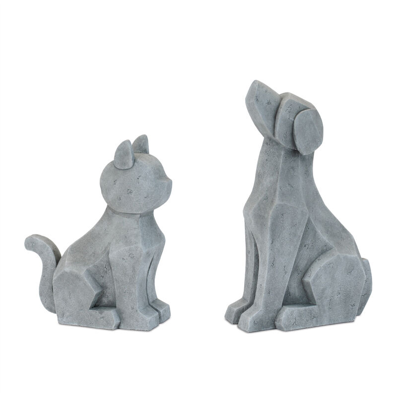 HomeRoots Set of Two Gray Polyresin Cat And Dog Figurines image number 0