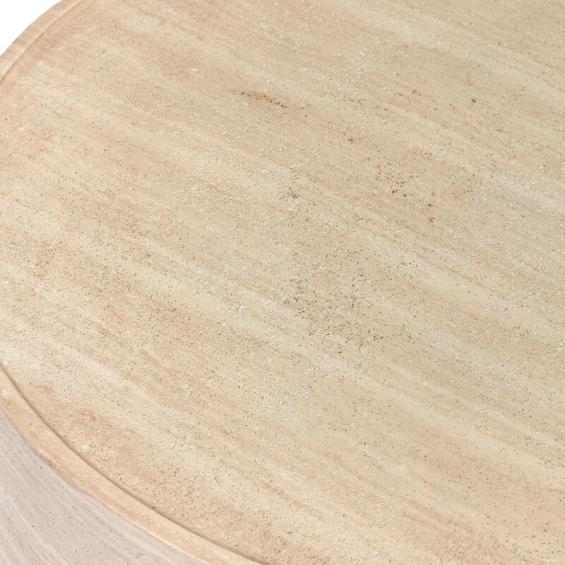 Kiva Outdoor Coffee Table, Plinth Style Base, Beige Concrete 31 Inch - Benzara