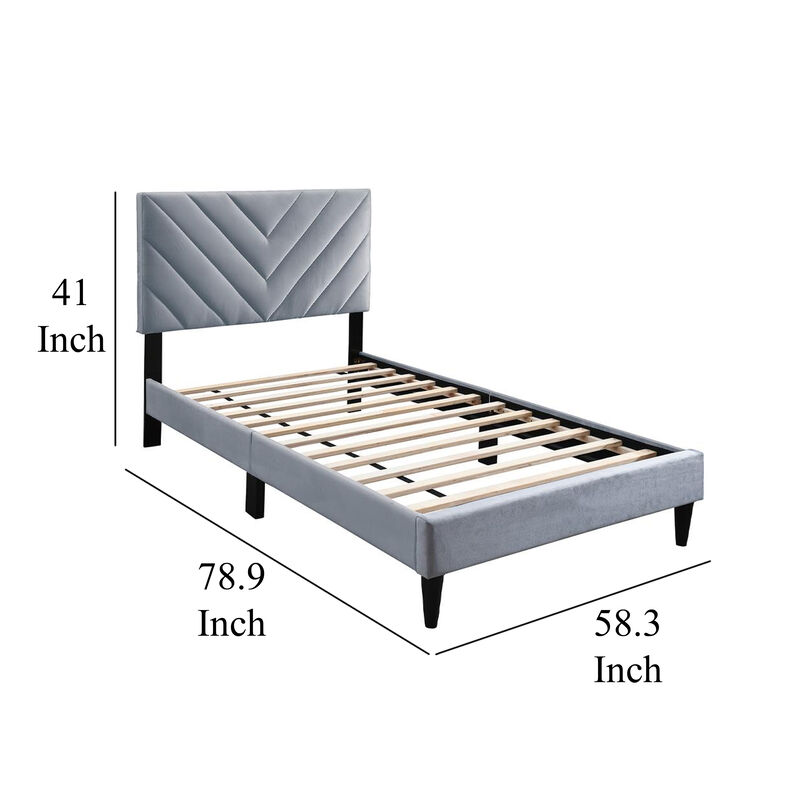 Lilian Bed, Tufted Velvet Upholstery, Chevron Stitch - Benzara