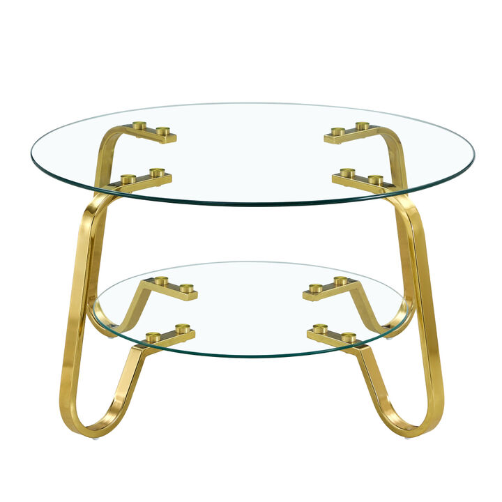 Ketwul 2-Tier Round Glass Coffee Table