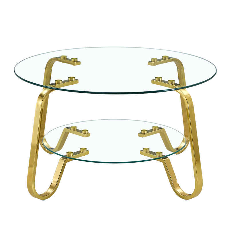 Ketwul 2-Tier Round Glass Coffee Table image number 0