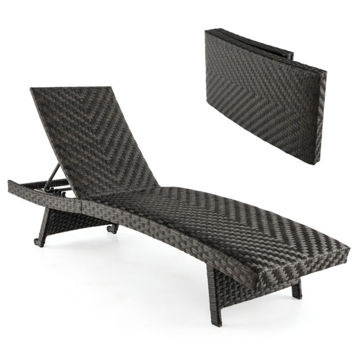 Hivvago Folding Padded Rattan Patio Chaise Lounge with Adjustable Backrest and Quick Dry Foam