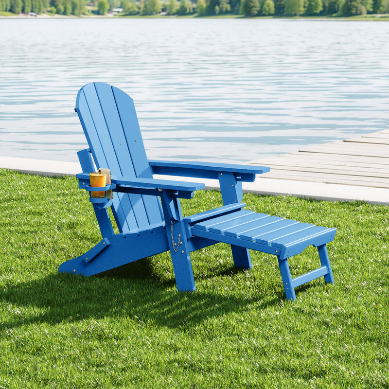 WestinTrends Folding Adjustable Adirondack Chair with Retractable Ottoman and Cup Holder image number 1