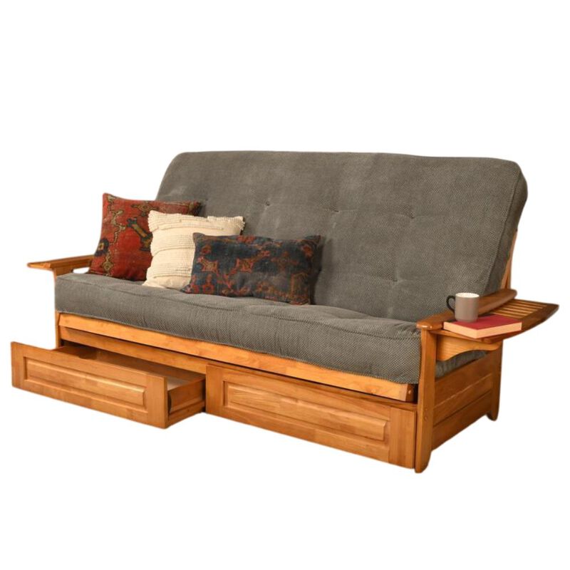 Phoenix Frame Queen-Butternut Finish-Marmont Thunder Mattress-Storage Drawers