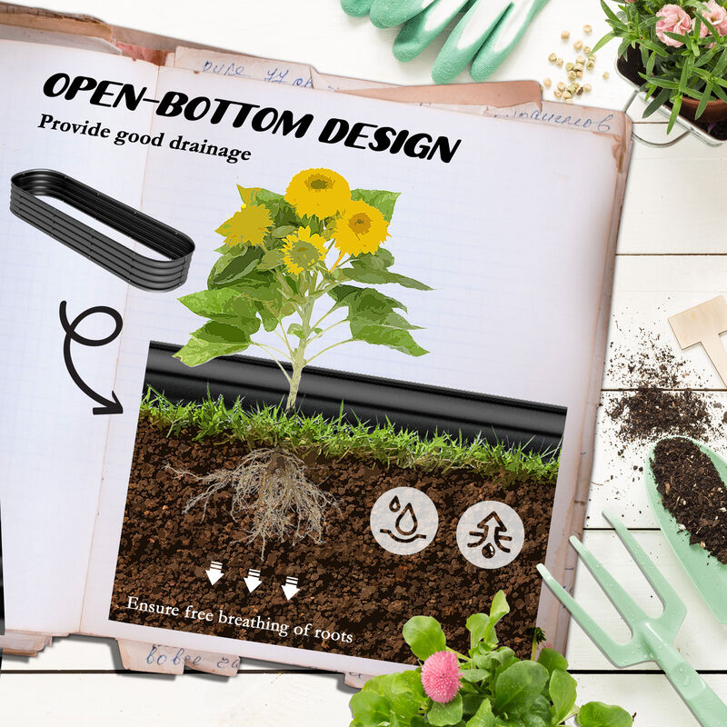Hivvago Metal Raised Planter Box with Edge Protection, 6.4'x2'x1' image number 4