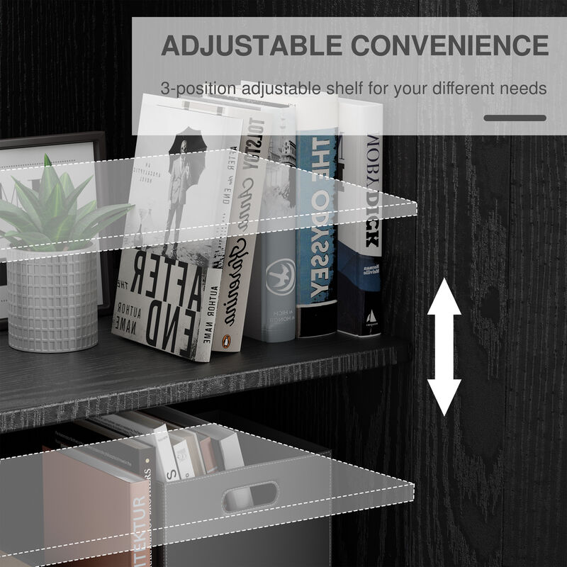 62"x31"x16" Modern Black Wooden Storage Cabinet - 6 Tier Organizer with Four Doors image number 5