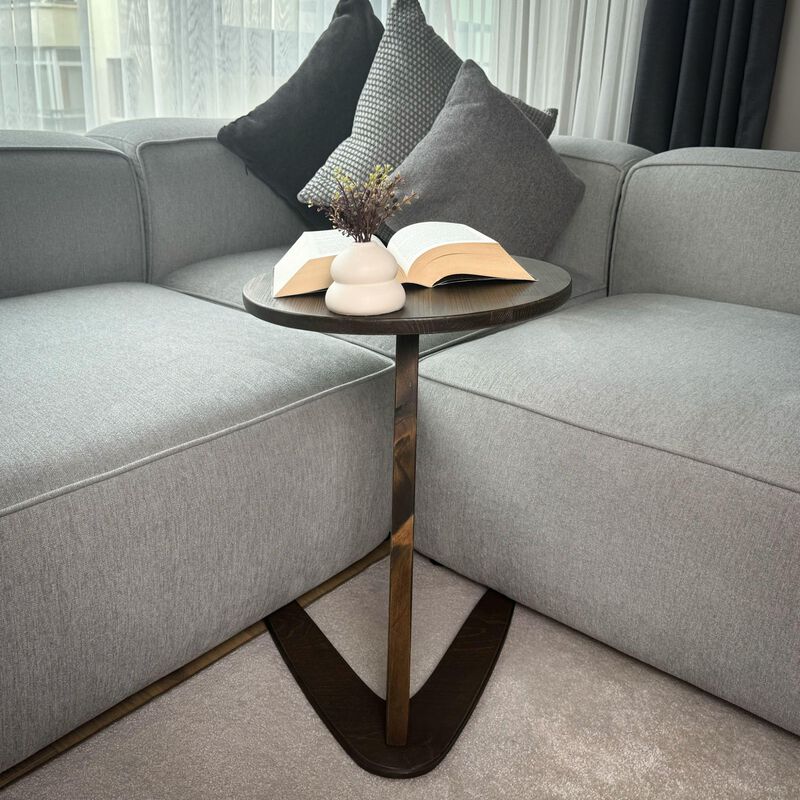 GENESIS WOODESIGN C-Shaped Handmade Solid Wood End Table, Side Table for Couches, Sofa Tables Slide Under Couch for Living Room,