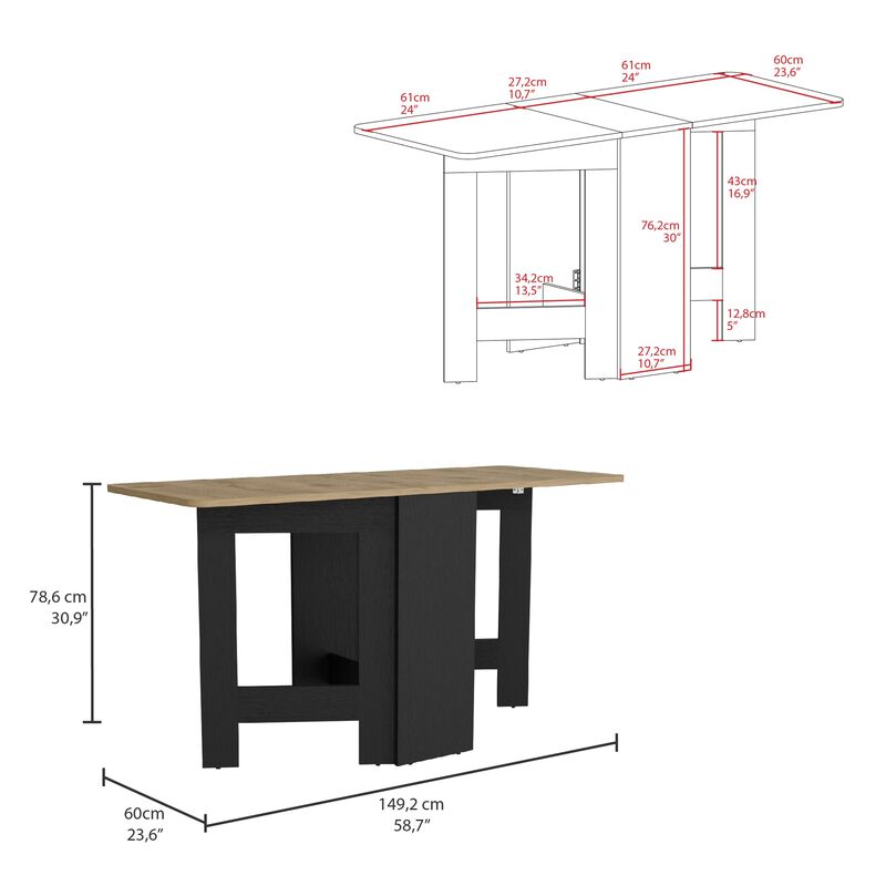 Gateleg Folding Table Space-Saving with Compact Design, Black / Macadamia