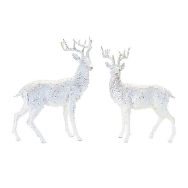 Set of 2 Winter Deer Statues – Standing and Resting Deer Figurines for Christmas, Woodland, or Winter Displays