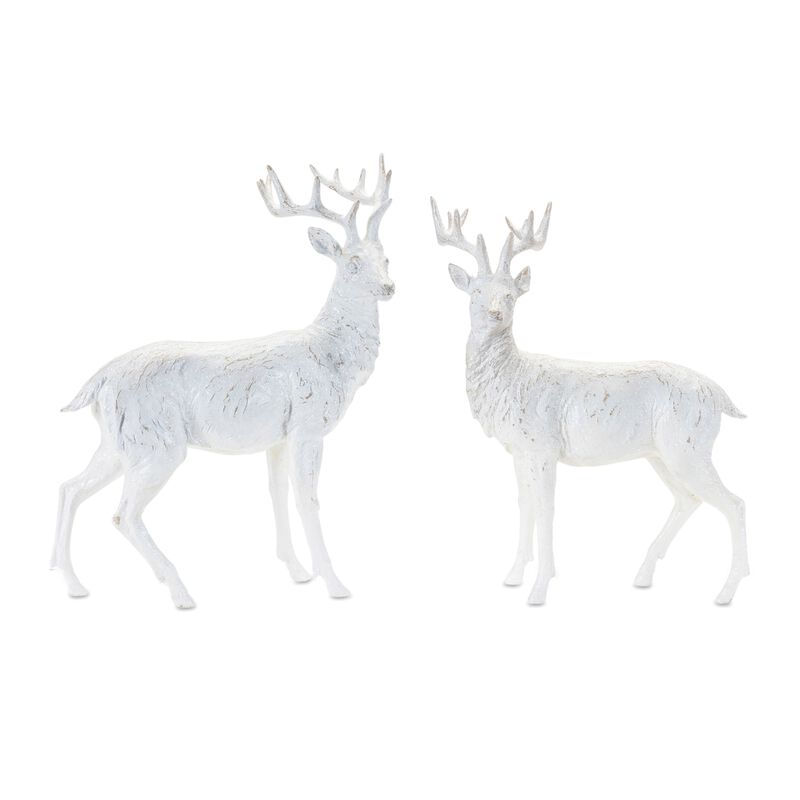 Set of 2 Winter Deer Statues – Standing and Resting Deer Figurines for Christmas, Woodland, or Winter Displays