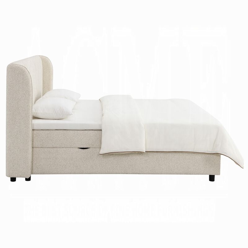 Koe Queen Storage Bed, Wingback, Channel Tufted Beige Chenille Upholstery image number 3