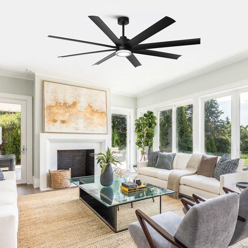 72" Modern Black Clear Acrylic Lens Smart Ceiling Fan with Light and Remote, App Control, Voice Control