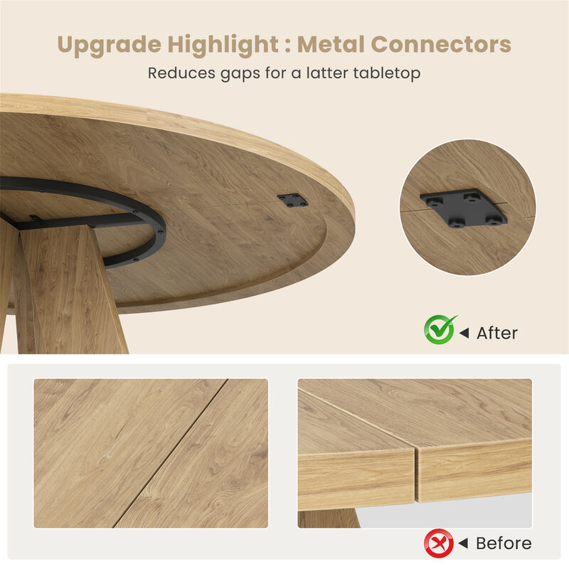 47" Modern Wood Round Dining Table with Sturdy Metal Base image number 4