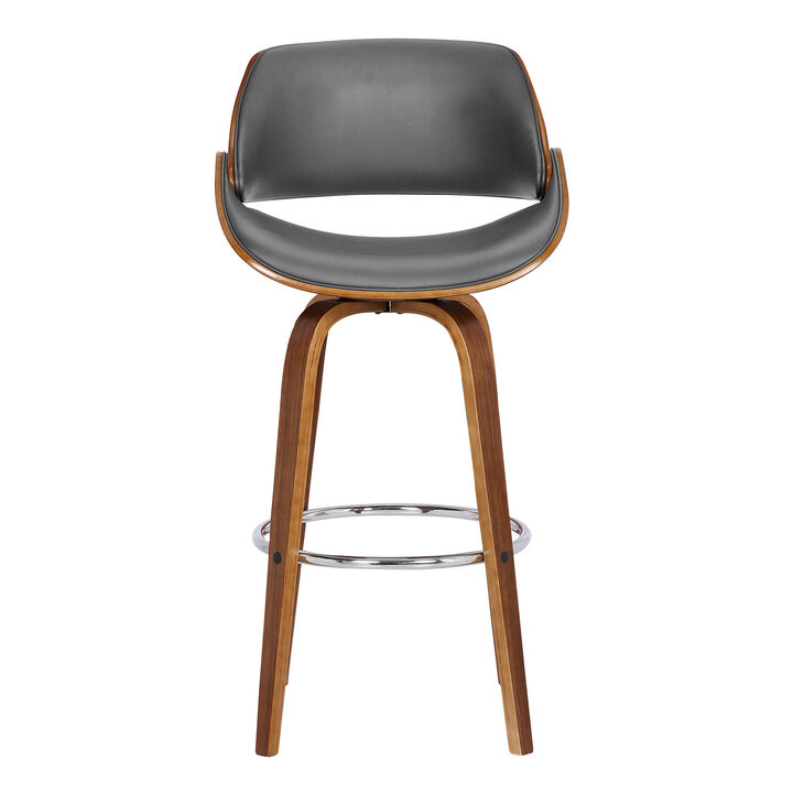 HomeRoots 26" Gray And Brown Faux Leather And Fabric And Iron Low Back Counter Height Swivel Bar Chair