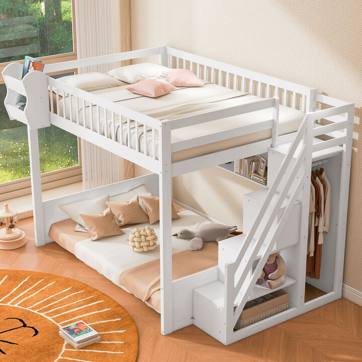 Merax Natural Wood Loft Bed with Storage Stair Wardrobe