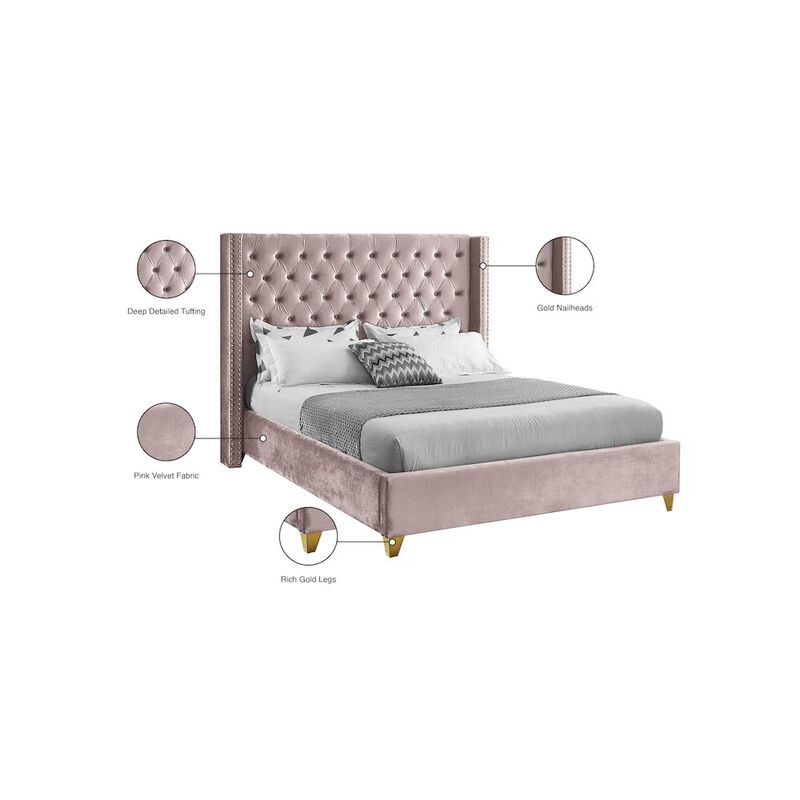 Meridian Furniture Barolo Pink Velvet Full Bed