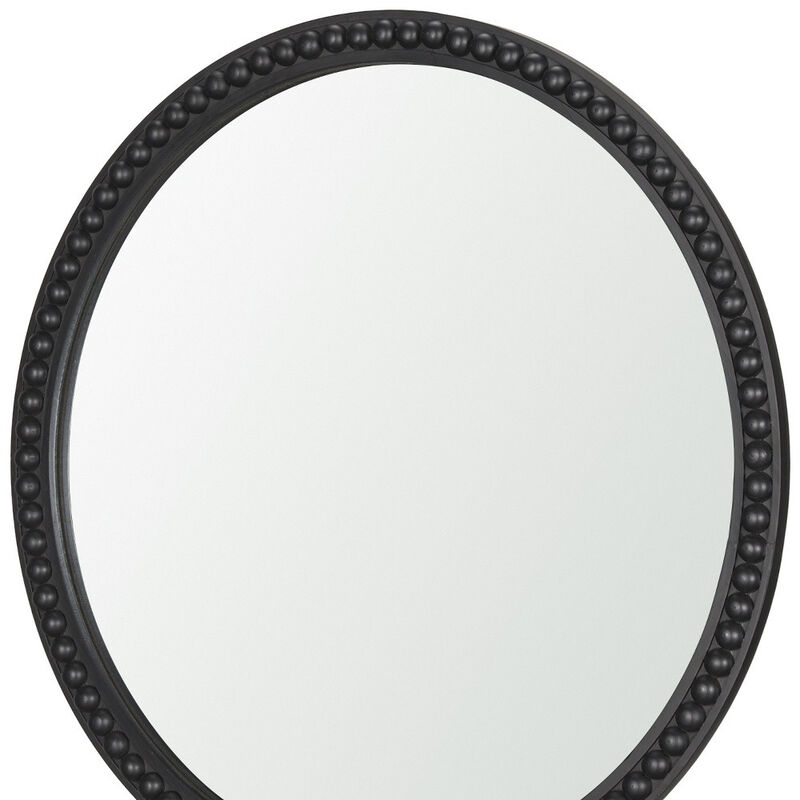 HomeRoots 30" Black Solid Wood Beaded Round Framed Accent Mirror image number 3