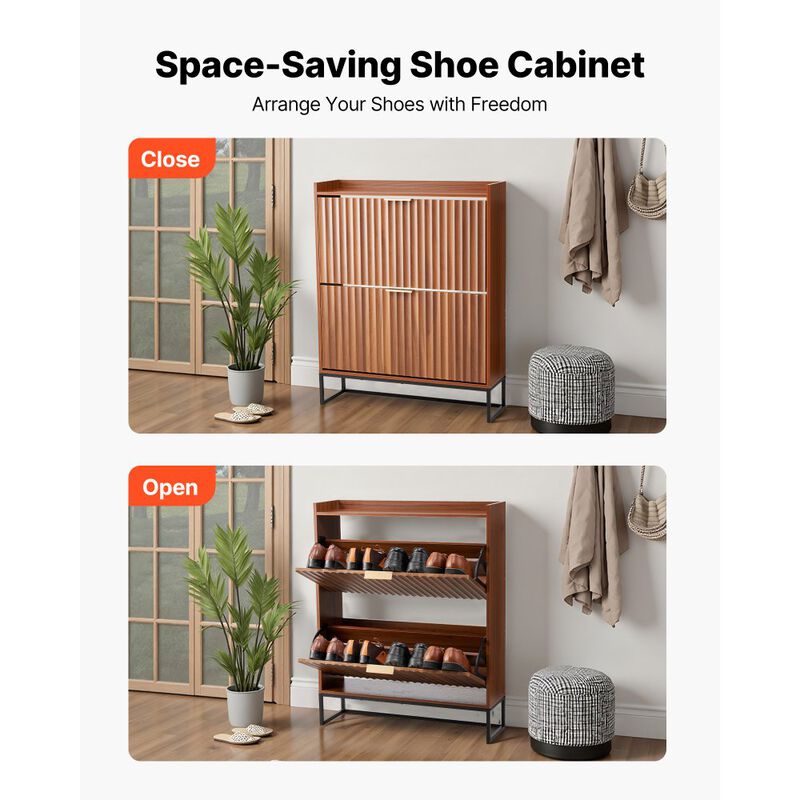 Mid-Century 2-Drawer Shoe Cabinet with Anti-Tip, Freestanding Walnut Shoe Rack image number 5