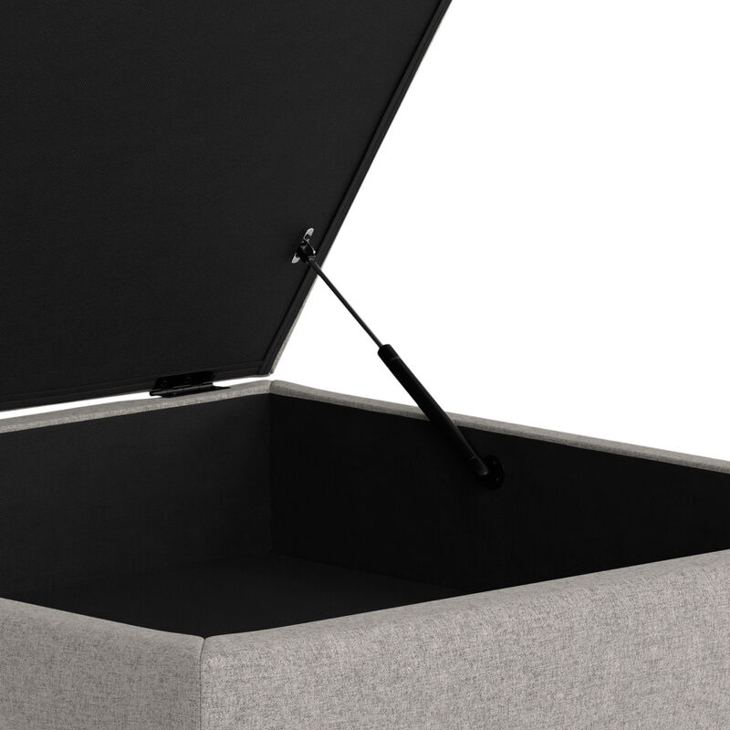 Rebecca 36 inch Wide Contemporary Square Mid Century Coffee Table Storage Ottoman with Lift Up Lid in Cloud Grey Polyester Linen, Assembled