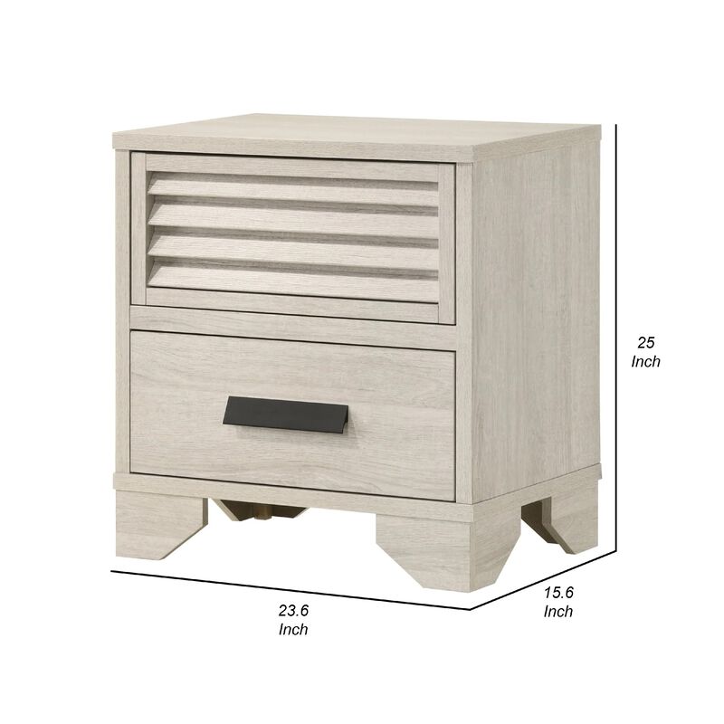 Sary Nightstand, 2 Drawers, Black Finger Handles, Off White Wood image number 5